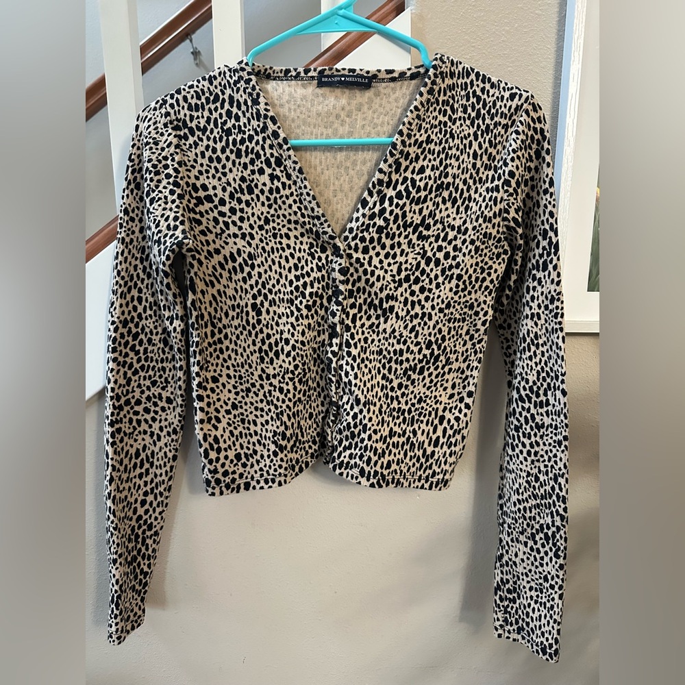 Brandy Melville Black and Cream Button-Down Shirt